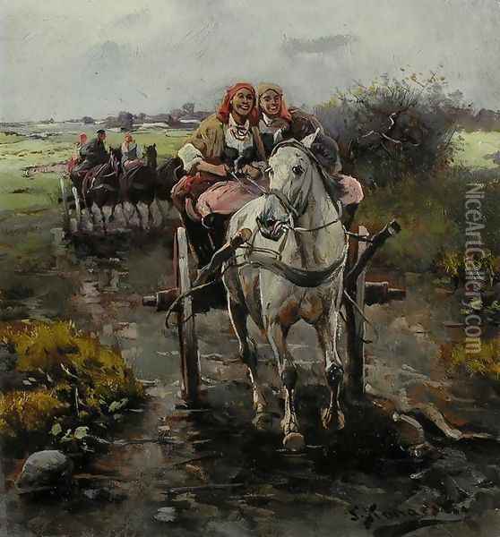 Joyful Ride Oil Painting - J. Konarski