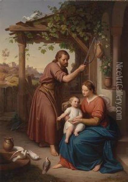 Mary And Joseph With The Baby Jesus Oil Painting - Julius Frank