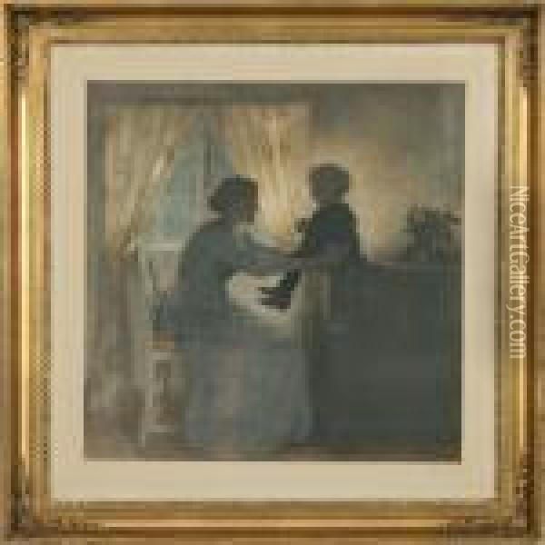 Mother And Child Oil Painting - Peder Vilhelm Ilsted