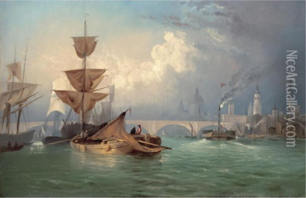 A View Of New London Bridge Oil Painting - Charles Deane
