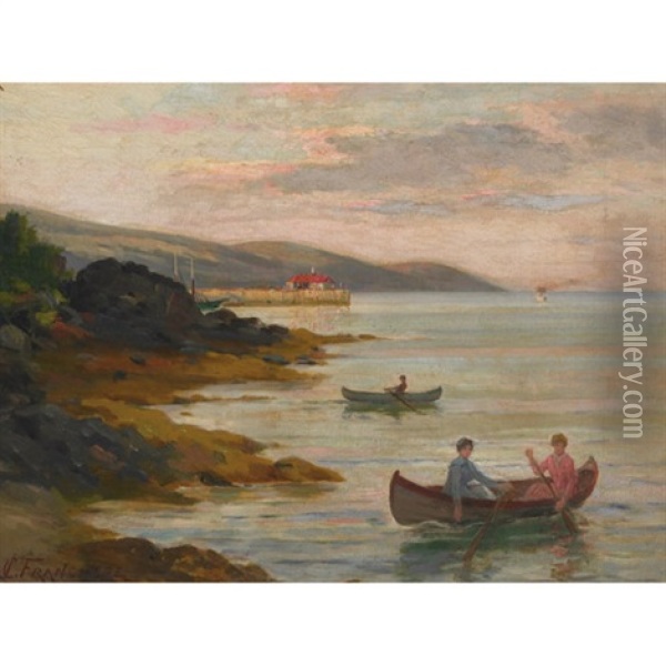 Lake Scene With Boaters Oil Painting - Joseph-Charles Franchere