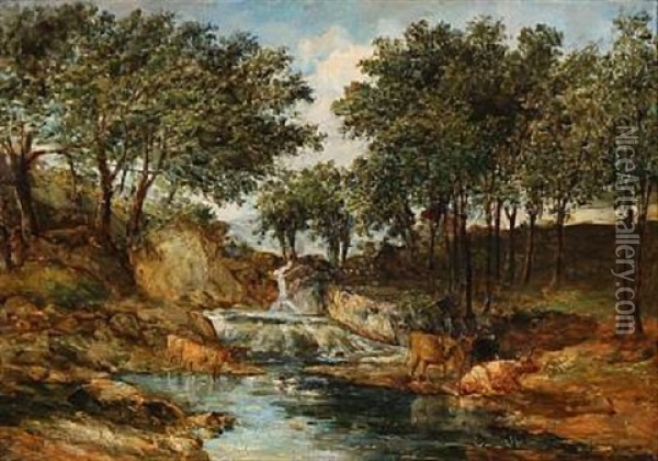 At A River In Devonshire Oil Painting - Alfred Vickers