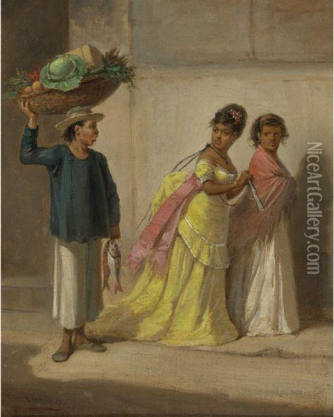 Tipos Populares (mujeres Y Vendedor De Frutas) Oil Painting - Victor Patricio Landaluze