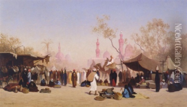 A Marketplace In Cairo Oil Painting - Charles Theodore (Frere Bey) Frere