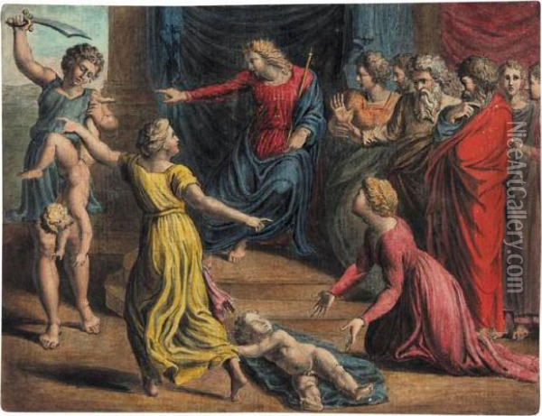 The Judgement Of Solomon Oil Painting - William Blake