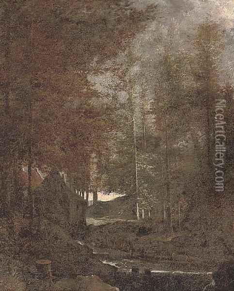 A wooded landscape with a mill by a river Oil Painting - Albert Van Everdingen
