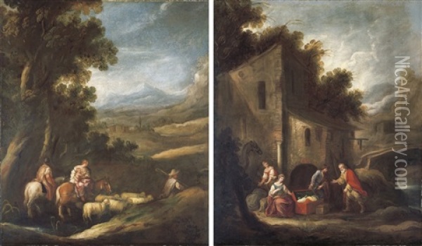 Jacob And His Household Journeying To Meet Esau (+ Laban Searching For The Images Of Jacob As Secreted By Rachel; Pair) Oil Painting - Francisco Antolinez