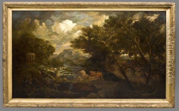 Paysage A La Cascade Et Au Temple Oil Painting - Nicolas Poussin