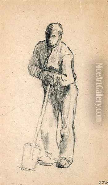 Paysan appuy sur sa bche (Peasant Leaning on a Shovel) Oil Painting - Jean-Francois Millet