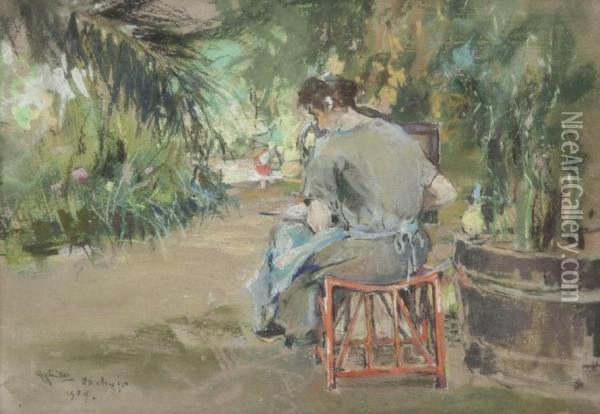 Donna In Giardino Oil Painting - Giuseppe Casciaro