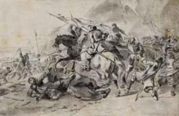 Cavalry On A Battlefield Oil Painting - Hendrick Verschuring