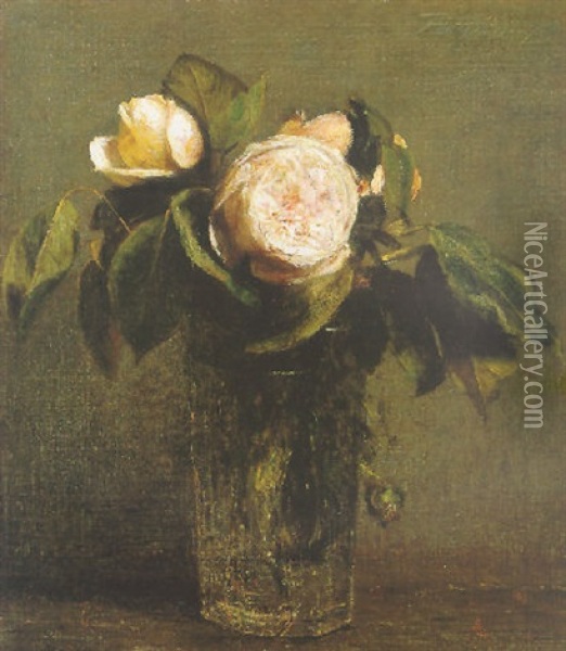 Roses Dans Un Verre Long Oil Painting - Henri Fantin-Latour