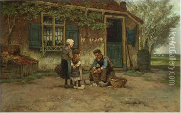 Watching The Farmwork Oil Painting - Johannes Hermann Barend Koekkoek