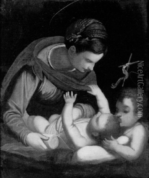 La Vierge A L'enfant Et Saint Jean Baptiste Oil Painting - Luca Cambiaso