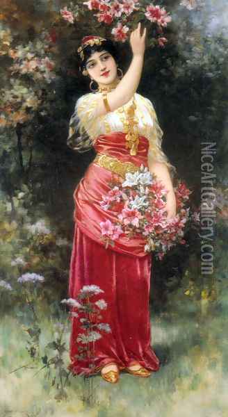 An Oriental flower Girl Oil Painting - Eisman Semenowsky