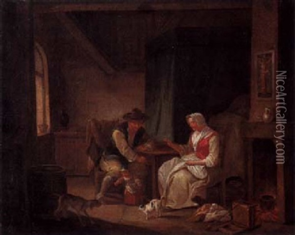 Eine Junge Familie Oil Painting - Georg Melchior Kraus