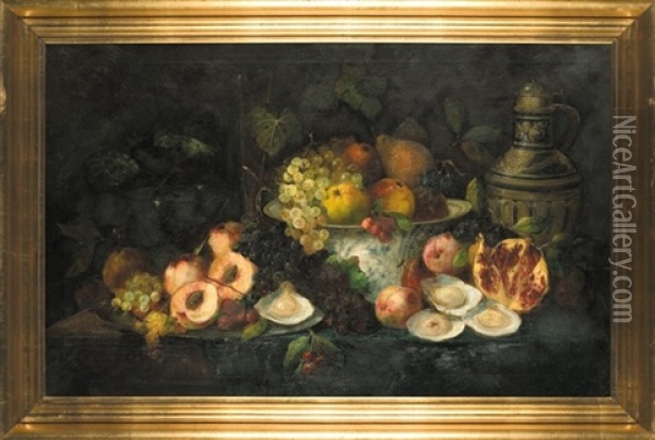 Still Life With Friuts And Oysters Oil Painting - Robert Schmidt