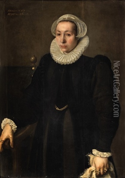 Portrait Of A Gentleman And Portrait Of A Lady (pair) Oil Painting - Hermann van der Mast