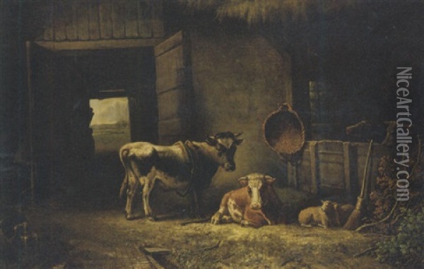 In The Stable Oil Painting - Antonie Franciscus Dona