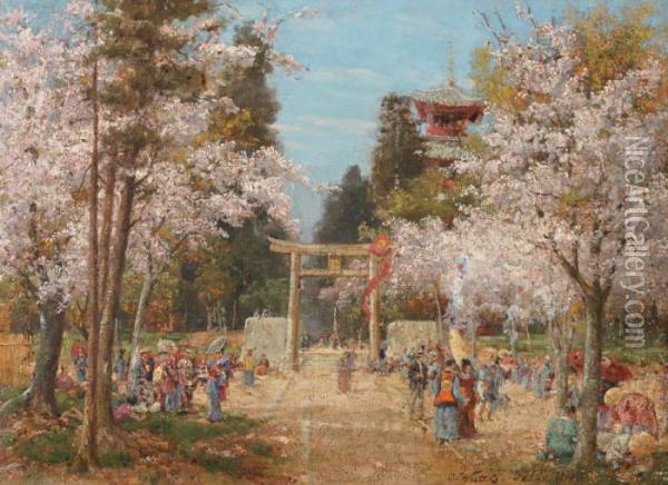 Les Pommiers En Fleurs Dans Un Parc A Tokyo Oil Painting - Carl Wuttke