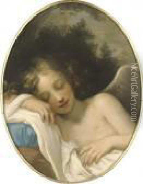Sleeping Cupid, In A Feigned Oval Oil Painting - Baldassarre Franceschini