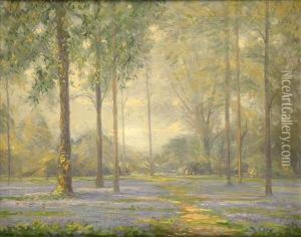 Kewgardens, A Bluebell Walk Oil Painting - Augustus William Enness
