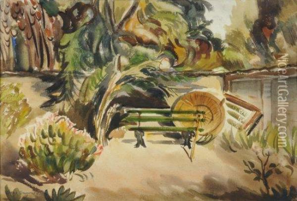 Coin De Jardin Au Banc Et Parasol Oil Painting - Boris Dimitrevich Grigoriev