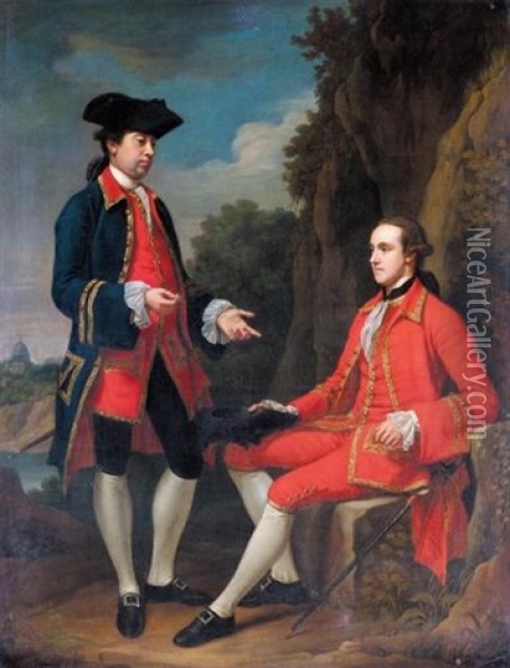 Portrait Of George Henry Grey, 5th Earl Of Stamford And Sir Henry Mainwaring, 11th Bt Oil Painting - Nathaniel Dance Holland (Sir)