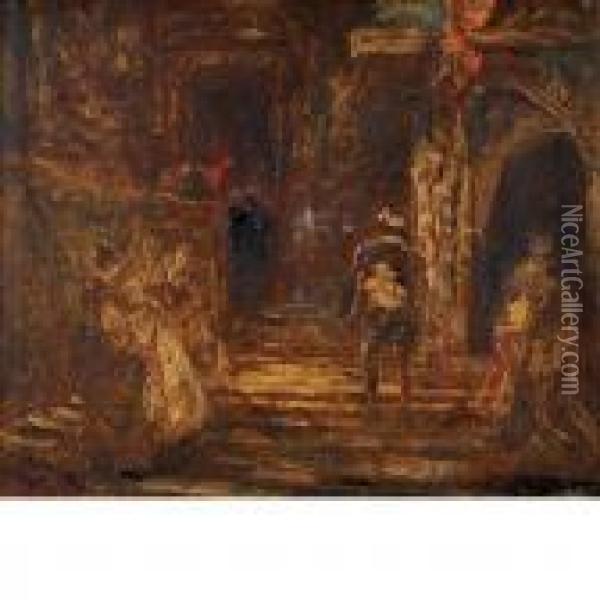 L'entree Du Manoir Oil Painting - Adolphe Joseph Th. Monticelli