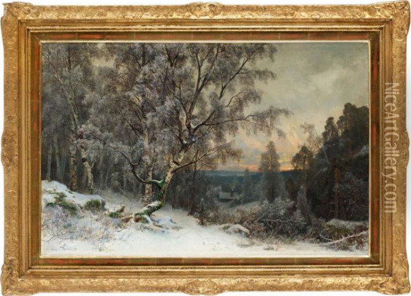 Vinterlandskap Med Stuga Oil Painting - Oscar Emil Torna