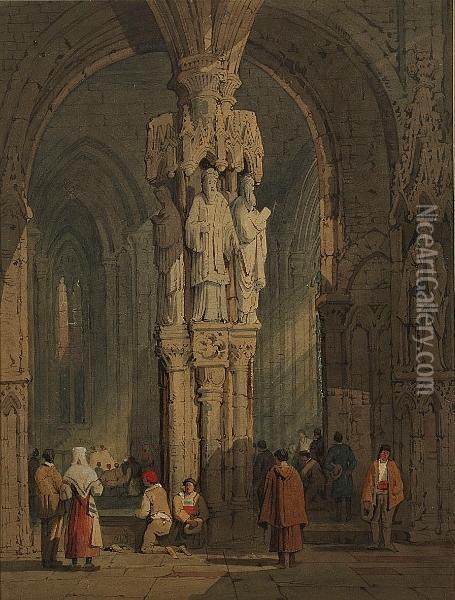 The Entrance To A Continental Cathedral Oil Painting - Samuel Prout