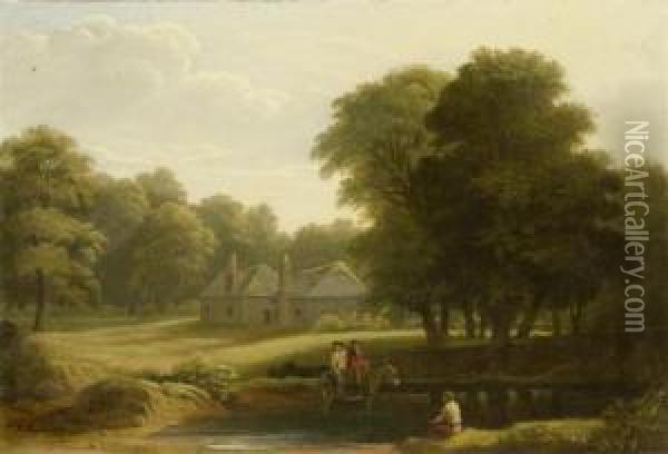 Landscape With Three Figures And A Donkey Oil Painting - Phillip Hutchins Rogers