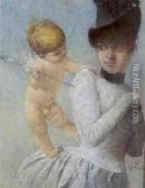 Eine Dame Wird Von Amors Pfeil Getroffen Oil Painting - Franz von Stuck