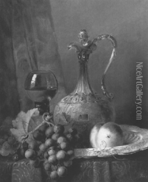 Still Life Of Fruit And Wine Oil Painting - Edward Ladell