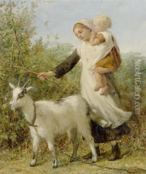 Mother With Child And A Goat Oil Painting - William Charles Thomas Dobson