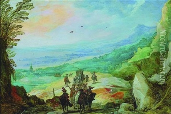 Convoi De Cavaliers Dans Un Vaste Paysage Montagneux Oil Painting - Joos de Momper the Younger