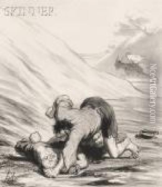 L'ane Et Les Deux Voleurs Oil Painting - Honore Daumier