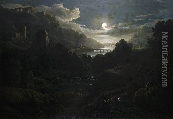 Classical Ruins By Moonlight Oil Painting - Abraham Pether