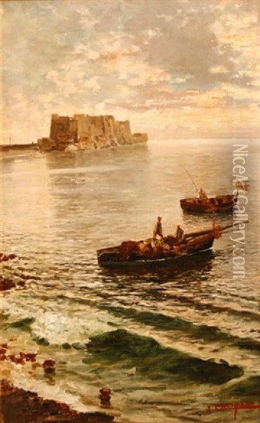 Fishermen Returning With Their Catch Oil Painting - John (Giovanni) Califano