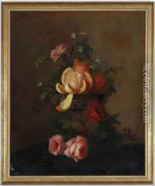 Nature Morte Aux Roses Et Oranges Oil Painting - Andre Perrachon