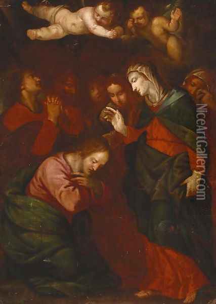 The Virgin Mary blessing Christ Oil Painting - Giovanni Battista Langetti