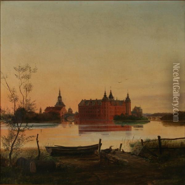 Summer Evening At Frederiksborg Castle Oil Painting - Knud Frederik Gamborg