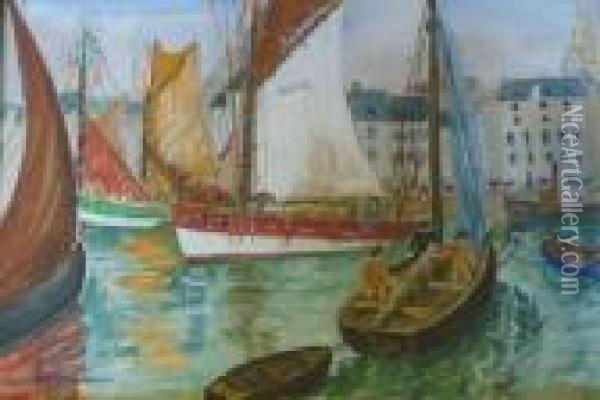Bateaux De Peche Au Port Oil Painting - Lucien Genin