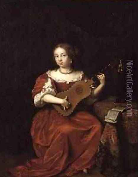 A Lady Playing the Guitar 1669 Oil Painting - Caspar Netscher