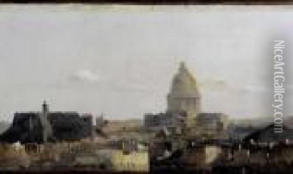 <vue Du Pantheon A Paris>, 1820-1821. Oil Painting - Jean-Baptiste-Camille Corot