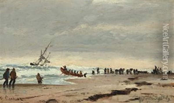 The Lifeboat Is Going Out Oil Painting - Carl Ludvig Thilson Locher