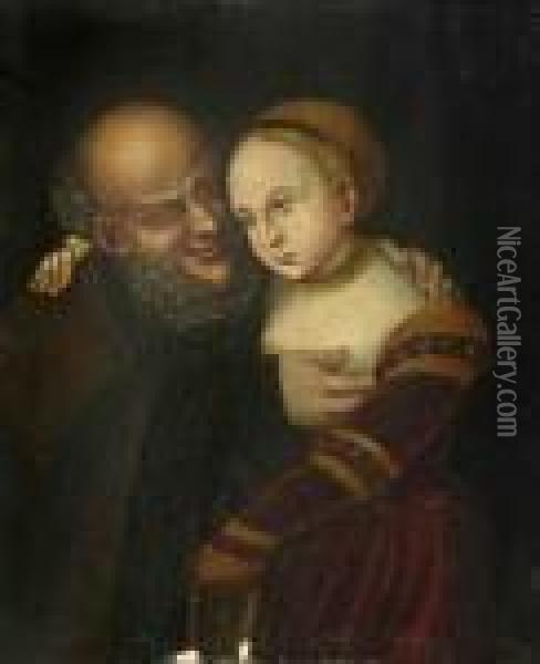 Der Verliebte Alte. Oil Painting - Lucas The Elder Cranach