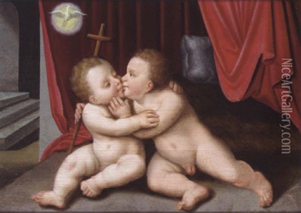Der Kleine Jesus Mit Dem Johannesknaben Oil Painting - Leonardo Da Vinci