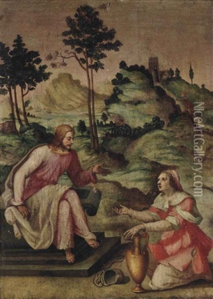 Christ And The Samarian Woman Oil Painting - Francesco del Brina