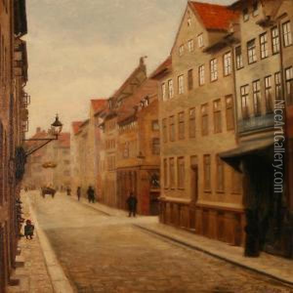 Street Scene From Copenhagen And Scene From Aswedish Village Oil Painting - Axel Soeborg